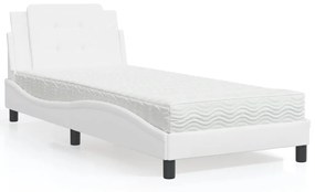 Cama com colchão 90x190 cm couro artificial branco