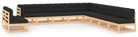 vidaXL 11 pcs conj. lounge jardim c/ almofadões antracite pinho maciço