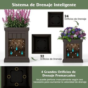 Conjunto de 2 vasos quadrados para flores de plástico com orifícios de drenagem e design empilhável para varanda, jardim Castanho