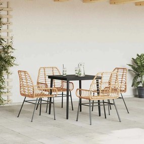 Conjunto jantar jardim 5 peças vidro vime PE castanho