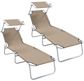 Espreguiçadeiras Dobráveis 2 pcs com Teto Taupe 600D Oxford Fabric