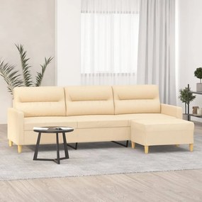 vidaXL Sofá de 3 lugares com apoio de pés 210 cm tecido cor creme