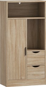 HOMCOM Armário de Casa de banho Móvel Estreito com 2 Gavetas Compartimento Aberto e Prateleiras Ajustáveis 50x25x100 cm Madeira | Aosom Portugal