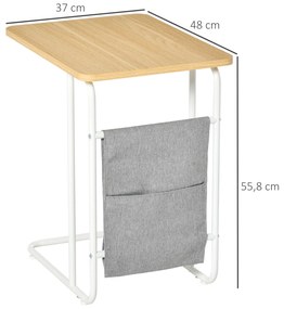 Mesa Auxiliar de Sofá em Forma de C com Bolsa de Armazenamento Removível Mesa Lateral para Sala de Estar Dormitório Escritório 37x48x55,8cm Carvalho e