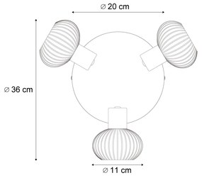 Candeeiro de Teto Moderno Dourado com Vidro Âmbar Redondo 3 Luzes - Teddy Moderno