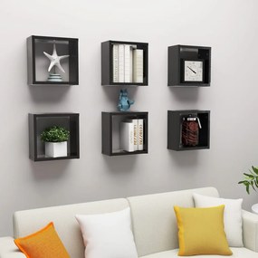 vidaXL Prateleiras parede forma de cubo 6 pcs 30x15x30 cm preto brilh.