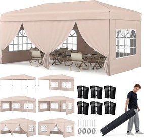 Tenda dobrável com 6 painéis laterais 300 x 600 x 250-270 cm, 6 x Sacos de areia, estrutura metálica, altura ajustável, 10 estacas, 6 cordas, saco com