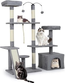 Arranhador para gatos de 136 cm com vários níveis, postes para arranhar em sisal, rampa e 2 poleiros Cinza claro