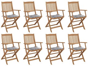 vidaXL Cadeiras de exterior dobráveis c/ almofadões 8pcs acácia maciça