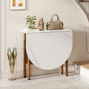 Mesa de jantar dobrável oval com abas rebatíveis para 6-8 pessoas, 150 x 80 x 76 cm, com pés metálicos, estilo moderno, em imitação mármore branco e d