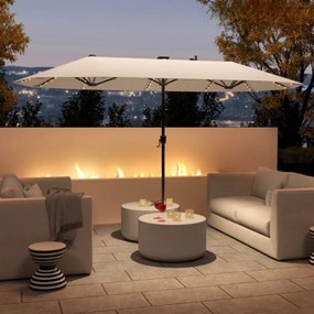 Guarda-sol grande 392 cm  com luzes LED solares, manivela, 12 hastes, retangular de duas faces Bege