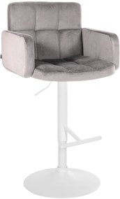 Banco de bar Los Angeles em veludo com estrutura branca 93-113 x 60 x 56 cm Cinzento