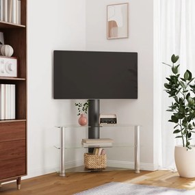 vidaXL Suporte canto TV 32-70 polegadas 3 prateleiras preto/prateado