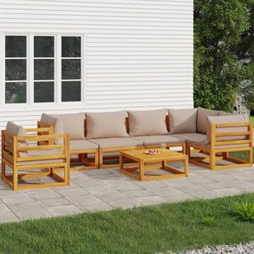 vidaXL 7pcs conj. lounge jardim madeira c/almofadões cinza-acastanhado