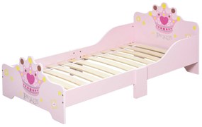 HOMCOM Cama Infantil +3 Anos 143x73x60 cm com Estampado Coroa Carga 50 kg para Quarto Rosa | Aosom Portugal