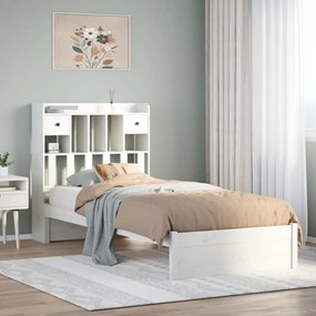 vidaXL Cama com estante sem colchão 100x200 cm pinho maciço branco