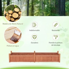 Floreira de jardim em madeira 227 cm x 59,5 cm x 40 cm com divisória Sistema de drenagem Forro não tecido para cultivar legumes e flores Castanho