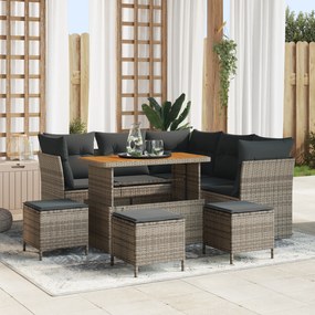 Conjunto de Sofá de Jardim vidaXL 9 Peças com Almofadas Cinza Polirata
