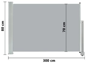 Toldo lateral retrátil para pátio 80x300 cm cinzento