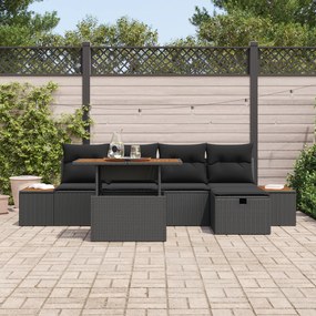 Conjunto de Sofá de Jardim vidaXL 6 Peças com Almofadas Preto Rattan P