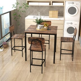 Conjunto de mesa de jantar alta e 4 cadeiras altas de 5 peças com estrutura em aço para casa ou restaurante Café
