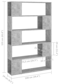 Estante/divisória 100x24x155 cm contraplacado cinzento cimento