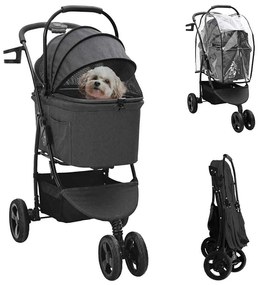 Carrinho de Pet Dobrável Preto 78 x 54 x 101 cm Tecido Oxford