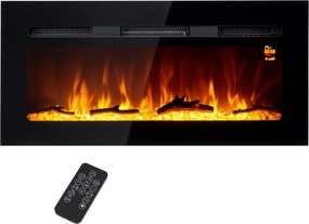 Lareira Elétrica 1800W com Efeito de Chama em LED 3 Cores e 5 Níveis de Luminosidade 91,4x15,8x45 cm