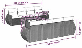 9 pcs conj. sofás jardim com almofadões vime PE cinzento-claro