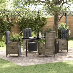 vidaXL Conjunto de Jantar de Jardim de 5 Peças com Almofadas Cinza Poli Rattan