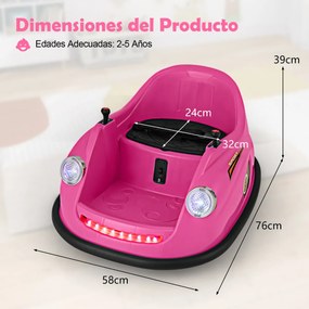Carrinho de choques Elétrico de 12V para Crianças com Controlo Remoto Luzes LED Música 360° Giro Brinquedo para Bebés para Crianças 2-5 Anos de Idade