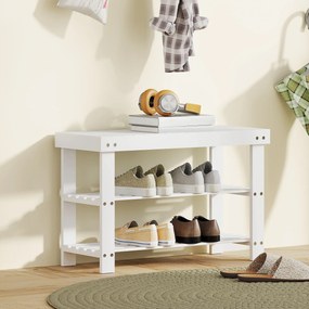 Banco Sapateira de Bambu Organizador de Sapatos com 2 Prateleiras para 6-9 Pares de Sapatos 70x28x45 cm Branco