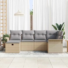 Conjunto de sofá para jardim com 6 peças e almofadas bege em rattan si
