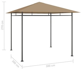 Gazebo 3x3x2,7 m 180 g/m² cinzento-acastanhado