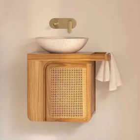 Conjunto De Móvel De Casa De Banho Suspenso 60x40 Cm Em Madeira De Teca Georgy Madeira De Teca & Cimento Redondo Branco Ø40 Cm Zavion & Sem - Sklum