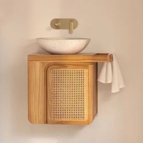 Conjunto De Móvel De Casa De Banho Suspenso Em Madeira De Teca Georgy Madeira De Teca & Cimento Redondo Branco Ø40 Cm Zavion & Sem Espelho - Sklum