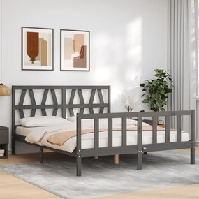 vidaXL Estrutura de cama King Size com cabeceira madeira maciça cinza