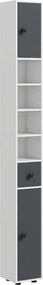 Coluna Casa de Banho Moderna com 1 Gaveta 5 Prateleiras Ajustáveis e 2 Armários 20x20x180 cm Cinza
