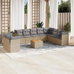 11 pcs conjunto sofás de jardim c/ almofadões vime PE bege
