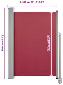 Toldo lateral retrátil para pátio 120x300 cm vermelho