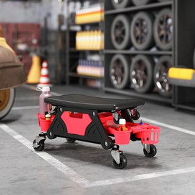 Banco de oficina móvel com capacidade para 135 kg, banco de mecânico com rodas e rotação de 360°, com prateleiras, 86 x 33 x 33 cm, vermelho