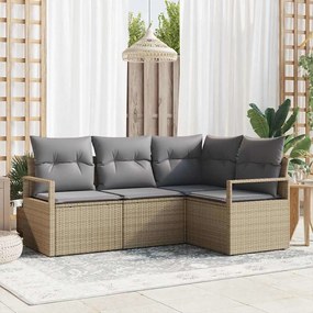 Conjunto de Sofás de Jardim vidaXL 4 Peças com Almofadas Bege Rattan PE