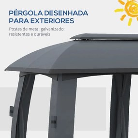 Pérgola de Jardim 3x6m com Teto Duplo com 6 Telas Mosquiteiras Zíper e