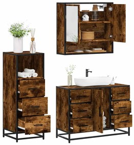 vidaXL 3 pcs conjunto de móveis WC madeira processada carvalho fumado