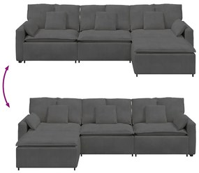Sofá modular com pufes e almofadas cinzento-escuro