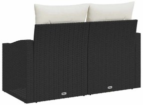 Sofá de Jardim 2 Lugares com Almofadas Preto em Rattan Sintético