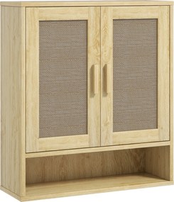 Móvel de parede para casa de banho  59 x 20 x 66,5 cm, com porta dupla e prateleira aberta, com efeito de carvalho