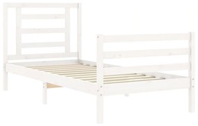 Estrutura de cama com cabeceira 100x200cm madeira maciça branco