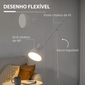 Candeeiro de Pé Estilo Industrial Lâmpada E27 Máx. 40W Candeeiro de Pé com Mastro Flexível Ecrã Giratório 90° para Dormitório Escritório Ø30x131-155cm