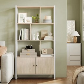 Estante com 4 prateleiras abertas 30 x 74 x 154,5 cm em bege natural-branco